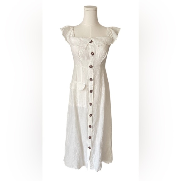 By Anthropologie Off-The-Shoulder Button Midi Dress - Picture 3 of 10